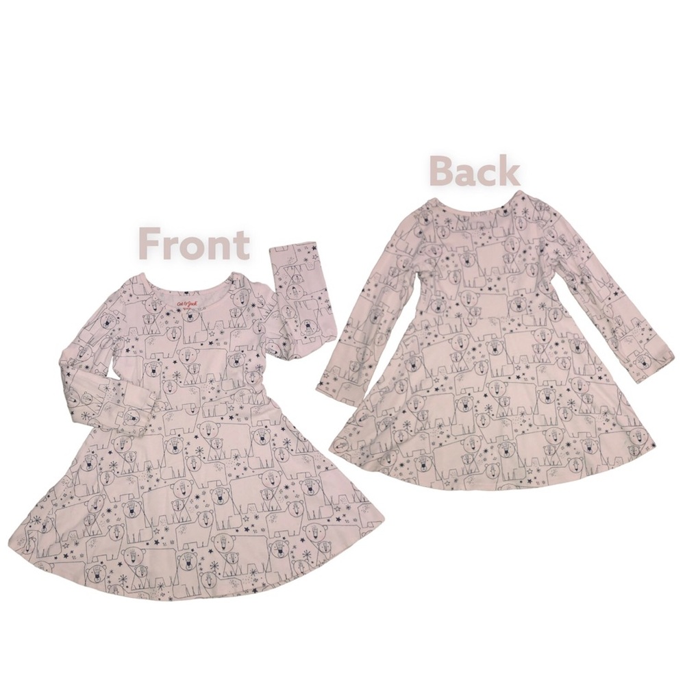 Cat & Jack Dress Girls Size XS 4 / 5 Pink Long Sleeves Bear Print